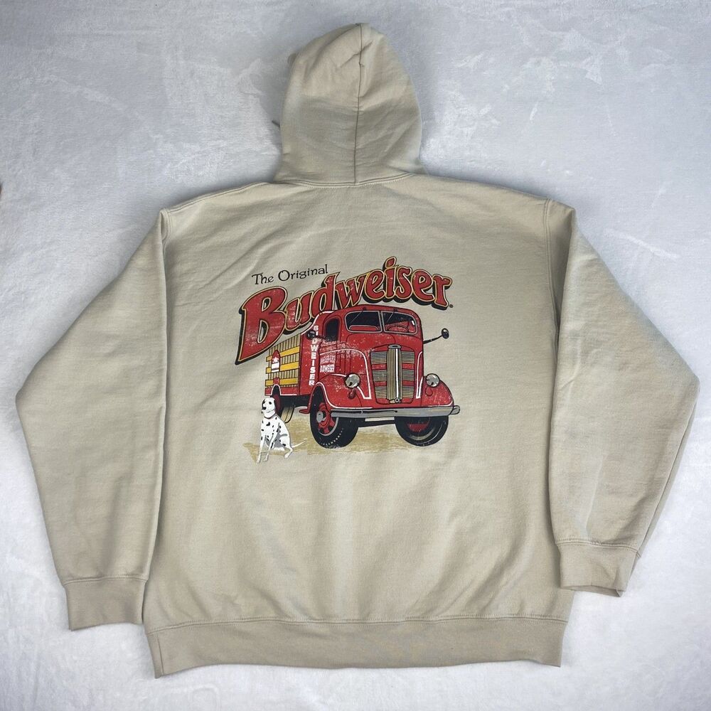 Brew City Budweiser Graphic Print Sweater Adult Large Tan Hoodie Sweatshirt